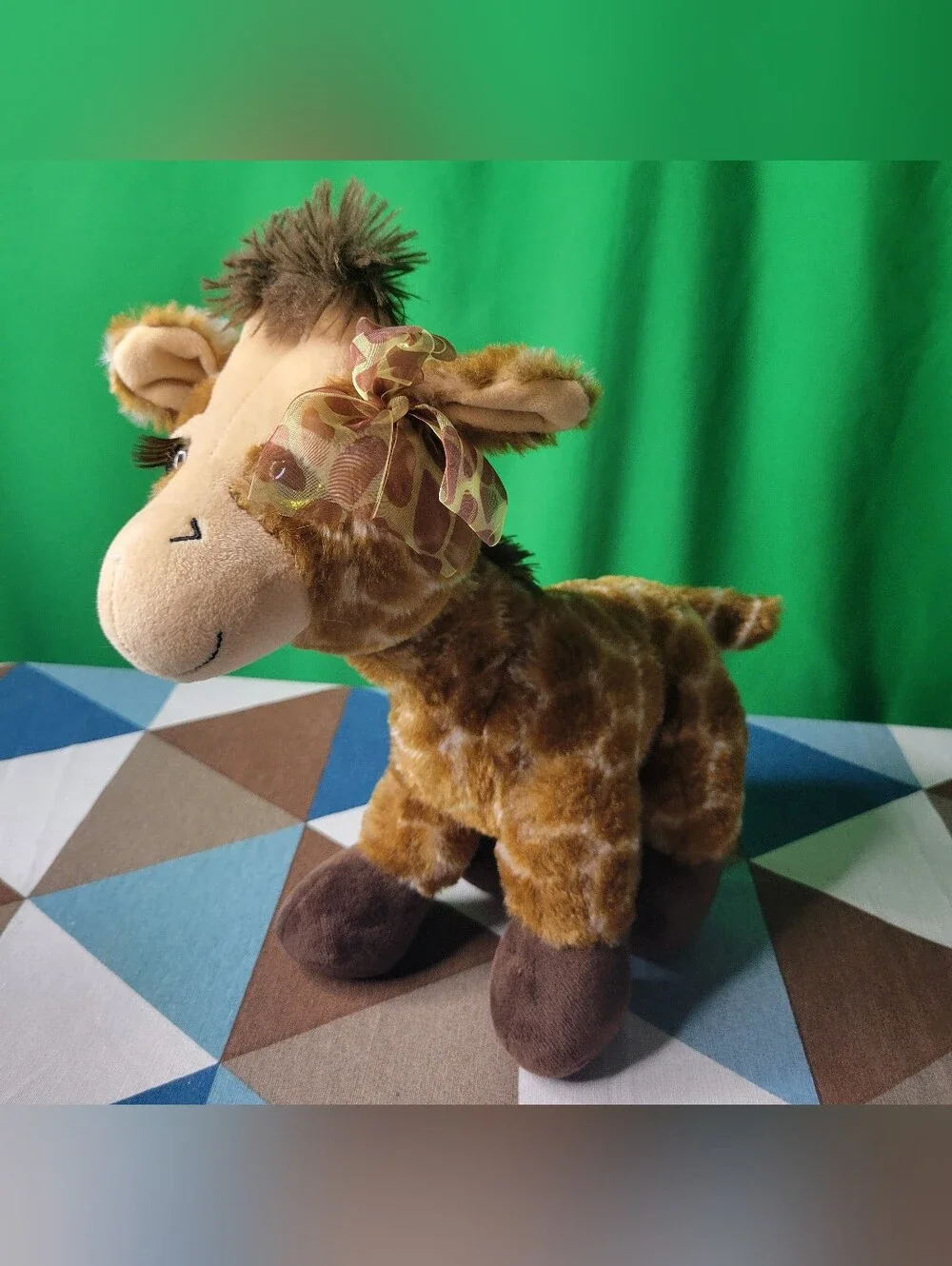 The Petting Zoo Plush Lash'z Giraffe Stuffed Animal with Decorative Bow Brown